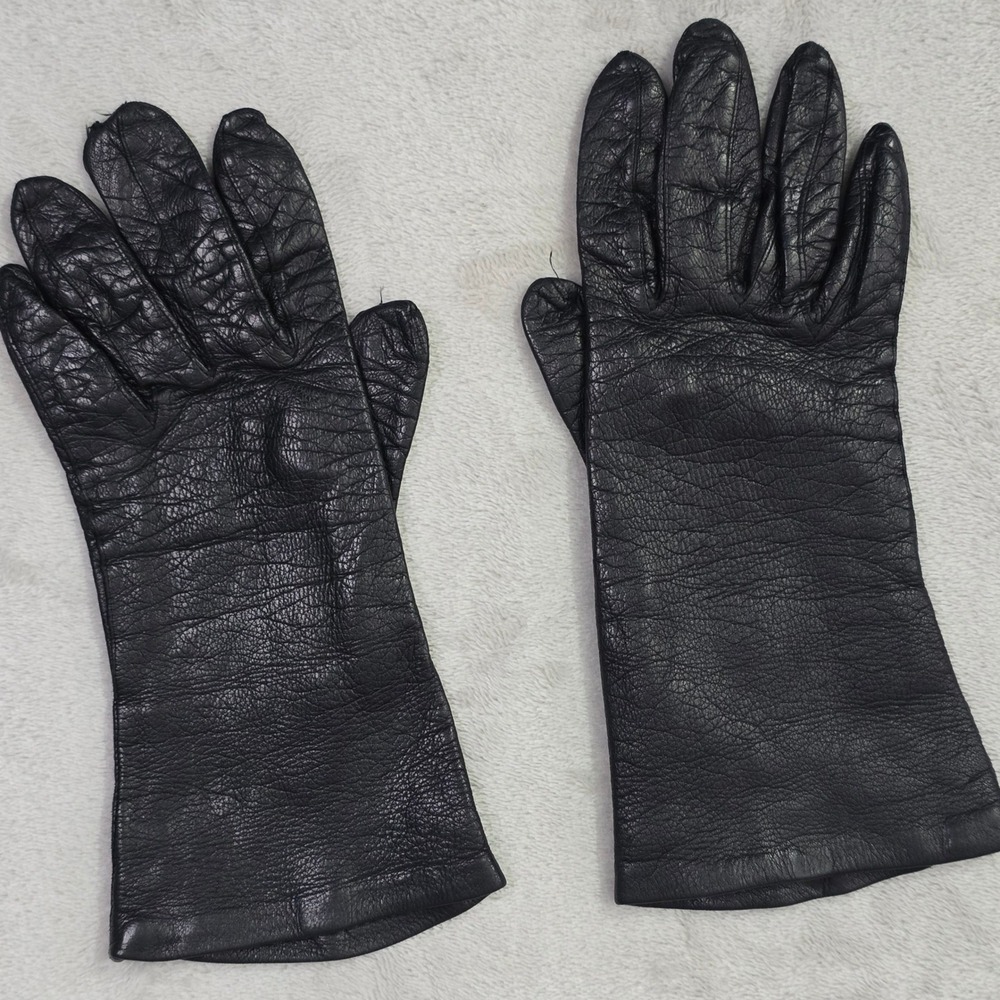Vintage Women's Size 6.5‎ Black Leather Gloves Long Cuff With Flaws